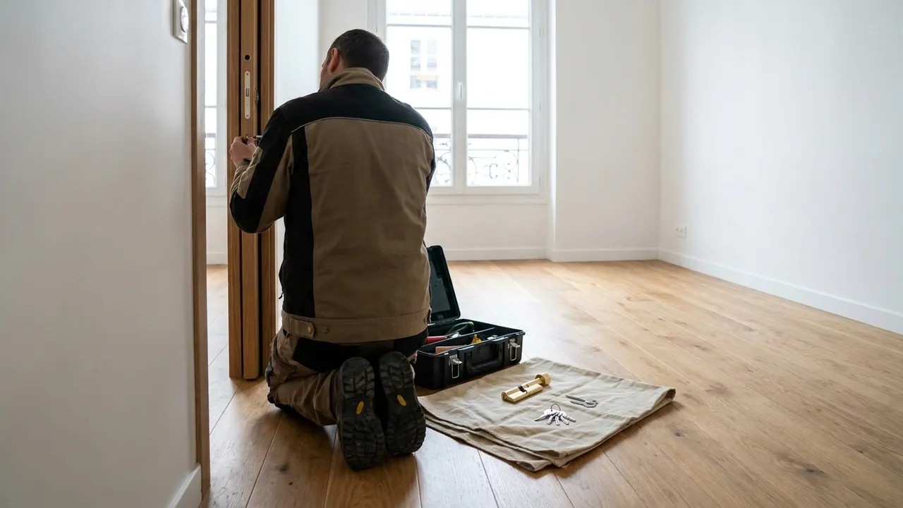 Pose d'une serrure multipoints neuve sur la porte d'entrée d'une maison de Verrières-le-Buisson